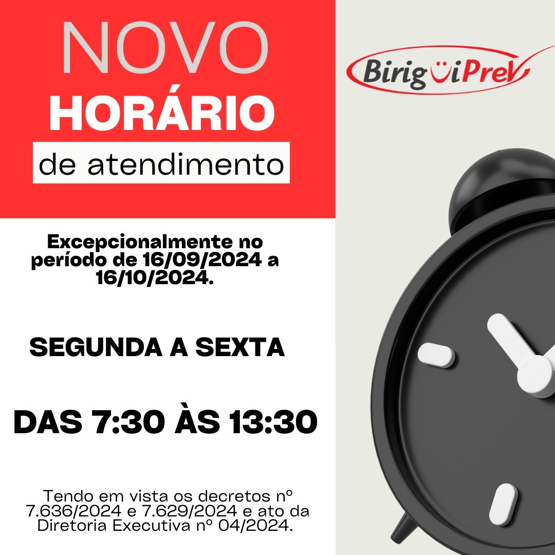 novo horário atendimento 16/09 a 16/10